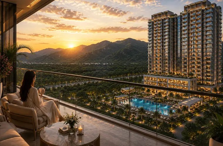 Godrej Verano towers at sunset